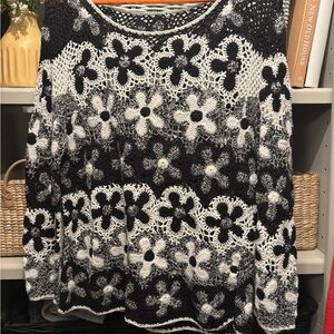 Black & White Crochet Floral Sweater